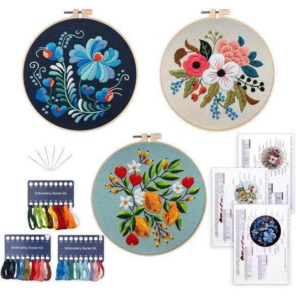 Embroidery Starter Kit for Beginners, 3 Sets Cross Stitch Kits for Adults - Picture 1 of 7